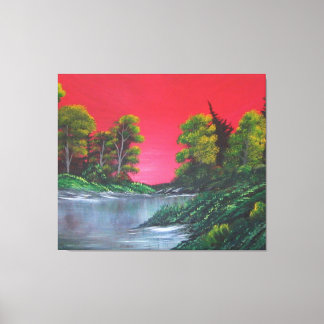 Frosty Lake Colorful Red Sunset Canvas Afdruk