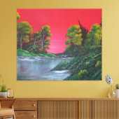 Frosty Lake Colorful Red Sunset Canvas Afdruk (Insitu (Woonkamer))