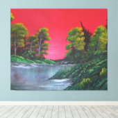 Frosty Lake Colorful Red Sunset Canvas Afdruk (Insitu (Houten vloer))