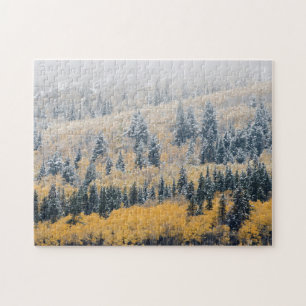 Frosty Larch Trees in Herfst Kleuren Legpuzzel