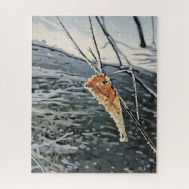 Frosty Leaf boven een besneeuwde stroom Legpuzzel