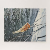 Frosty Leaf boven een besneeuwde stroom Legpuzzel (Horizontaal)