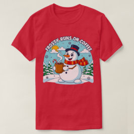 Frosty Loopt op Koffie Grappig Kerstontwerp T-shirt