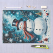 Frosty Night Snowman Whimsical Christmas Decoupage Tissuepapier (Craft)