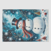 Frosty Night Snowman Whimsical Christmas Decoupage Tissuepapier (Voorkant)