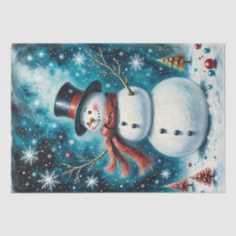 Frosty Night Snowman Whimsical Christmas Decoupage Tissuepapier