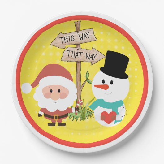 Frosty of Santa? Welke kant op met Kerstmis? Bord (Voorkant)