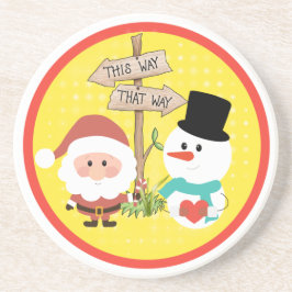 Frosty of Santa? Welke kant op met Kerstmis? Onder Zandsteen Onderzetter