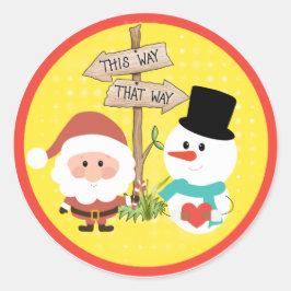 Frosty of Santa? Welke kant op met Kerstmis? Ronde Sticker