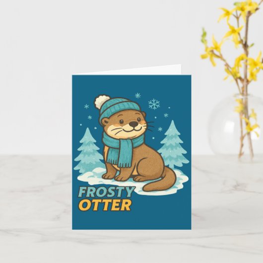 Frosty Otter Winter Charm Art Long Sleeve  Kaart (Gele Bloem)
