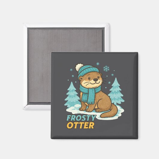 Frosty Otter Winter Charm Art Long Sleeve Magneet (Voorkant / Achterkant)