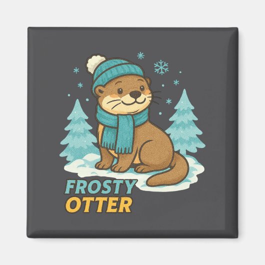 Frosty Otter Winter Charm Art Long Sleeve Magneet (Voorkant)