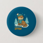 Frosty Otter Winter Charm Art Long Sleeve  Ronde Button 5,7 Cm (Voorkant)