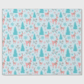 Frosty Pastel Pink Reinders Blue Pines Naadloos Cadeaupapier (Vlak)