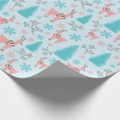 Frosty Pastel Pink Reinders Blue Pines Naadloos Cadeaupapier (Hoek)