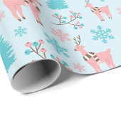 Frosty Pastel Pink Reinders Blue Pines Naadloos Cadeaupapier (Rol Hoek)