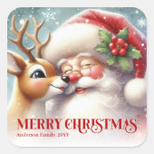 Frosty Personalized Santa and Rudolph Holiday Kids Vierkante Sticker (Voorkant)