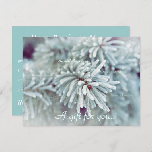 Frosty Pine Bough Holiday Cadeft Certificate Briefkaart (Voorkant / Achterkant)