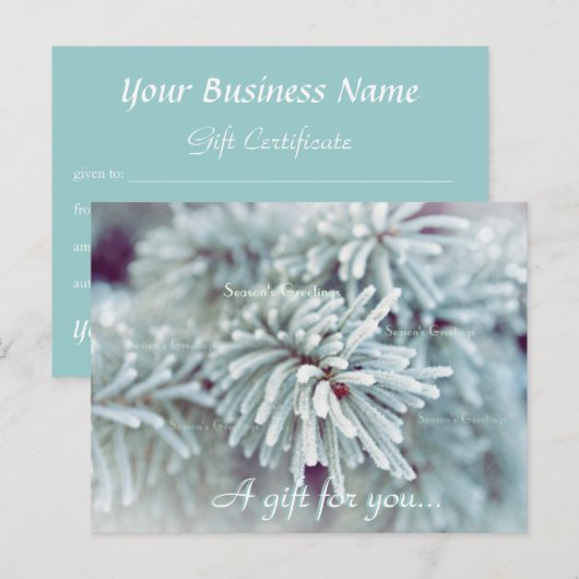 Frosty Pine Bough Holiday Cadeft Certificate Briefkaart (Voorkant / Achterkant)