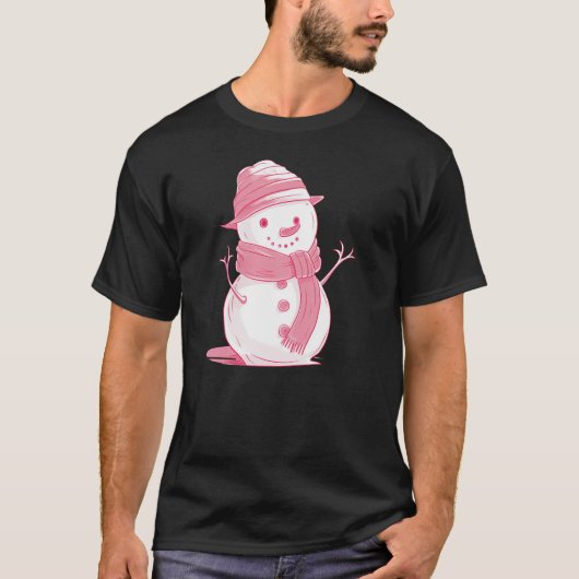 Frosty Pink Christmas Snowman T-shirt (Voorkant)