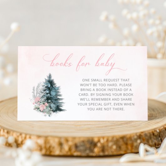 Frosty Pink Winter Books for Baby Baby Shower Informatiekaartje