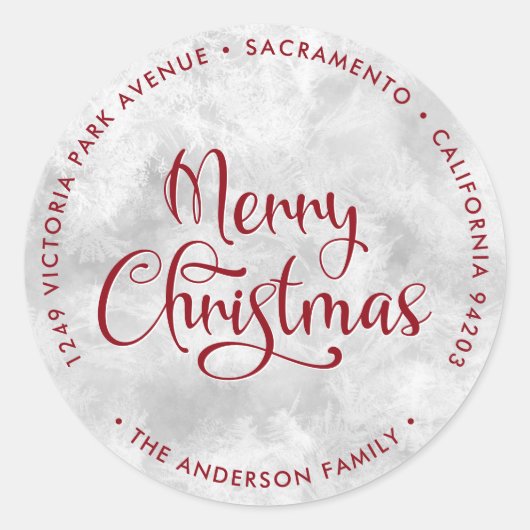 Frosty Red Merry Christmas Retouradres Labels (Voorkant)
