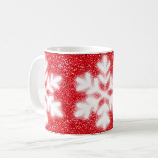 Frosty red North Pole sneeuwvlokken | sneeuw Koffiemok (Voorkant links)