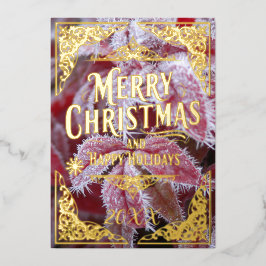 Frosty Red Plant Vrolijk Kerstfeest Happy Holiday Folie Feestdagenkaart