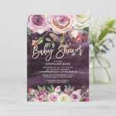 Frosty Roos Paarse Bloemen Baby shower Uitnodiging (Staand voorkant)