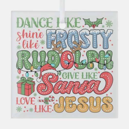 Frosty, Rudolph, Santa en Jezus Glas Ornament (Voorkant)