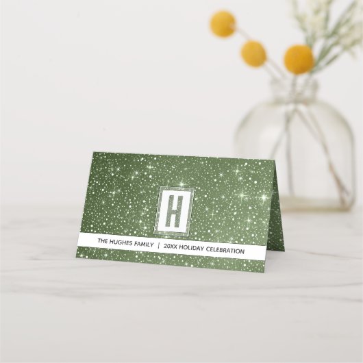 FROSTY Rustic Sage Groene Waterverf Monogram Plaatskaartje (Achterkant)