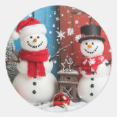 Frosty & Santa Snowmen Kerst Ronde Stickers (Voorkant)