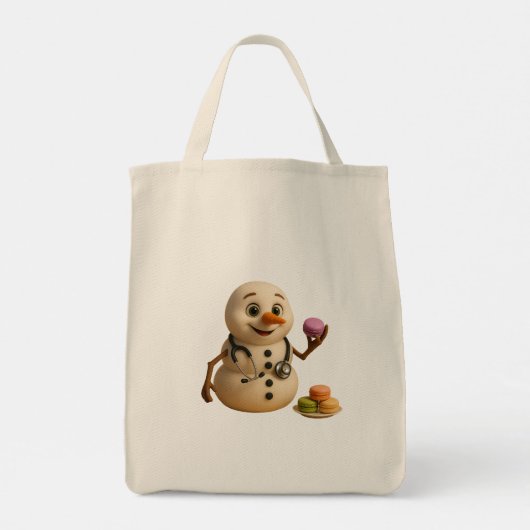 Frosty - Schattigee sneeuwman dokter met macarons Tote Bag (Achterkant)