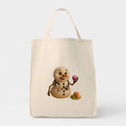 Frosty - Schattigee sneeuwman dokter met macarons Tote Bag (Voorkant)