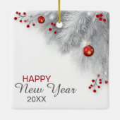 Frosty Silver Bough Red Decorations kerst Keramisch Ornament (Achterkant)