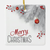 Frosty Silver Bough Red Decorations kerst Keramisch Ornament (Voorkant)