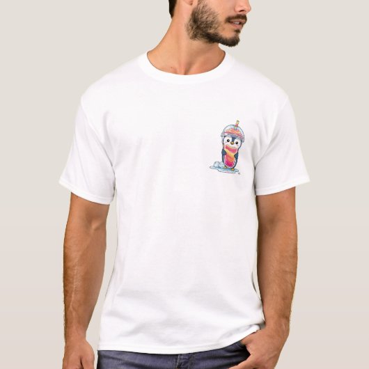 Frosty Sip: Kawaii Pinguïn Smoothie Cup T-shirt (Voorkant)