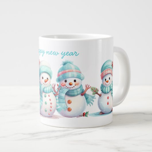 Frosty Sky Blue Sneeuwmannen Grote Koffiekop (Voorkant rechts)