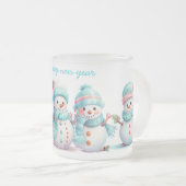 Frosty Sky Blue Sneeuwmannen Matglas Koffiemok (Voorkant rechts)