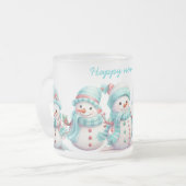 Frosty Sky Blue Sneeuwmannen Matglas Koffiemok (Voorkant links)