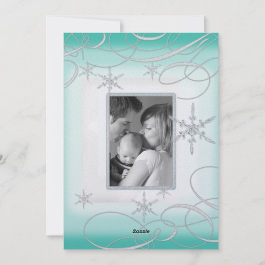 Frosty Snowflake Christmas Foto Wenskaarten Feestdagenkaart (Achterkant)