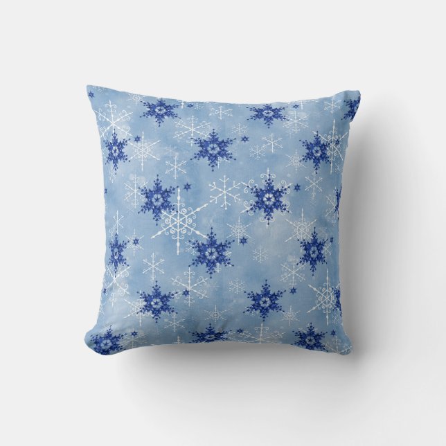 Frosty Snowflake Winter Kerstmarineblauw White Kussen (Voorkant)