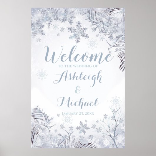Frosty Snowflakes Wedding Welcome Poster (Voorkant)
