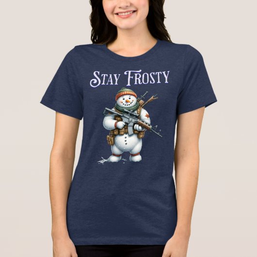 Frosty Snowman 2e Amendement Kerstmis Tri-Blend Shirt (Voorkant)