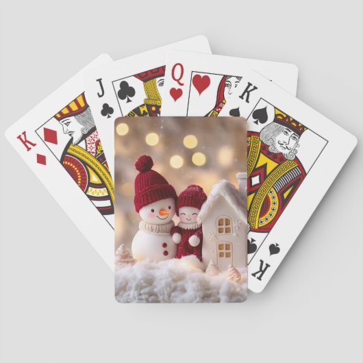 Frosty Snowman Broers en Zussen Winter Joy Pokerkaarten (Achterkant)