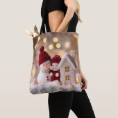Frosty Snowman Broers en Zussen Winter Joy Tote Bag (Dichtbij)
