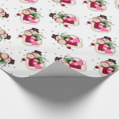 Frosty Snowman Family - Roze Cadeaupapier (Hoek)