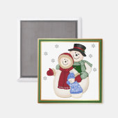 Frosty Snowman Family - Roze Magneet (Voorkant / Achterkant)