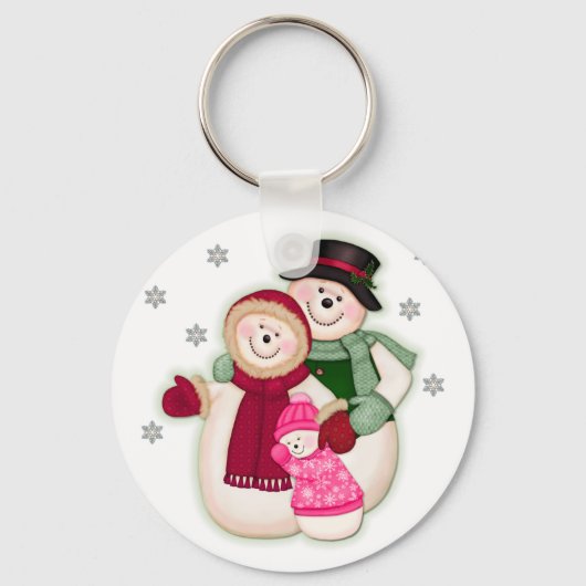 Frosty Snowman Family - Roze Sleutelhanger (Voorkant)