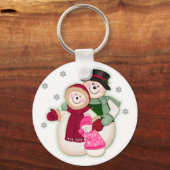 Frosty Snowman Family - Roze Sleutelhanger (Voorkant)